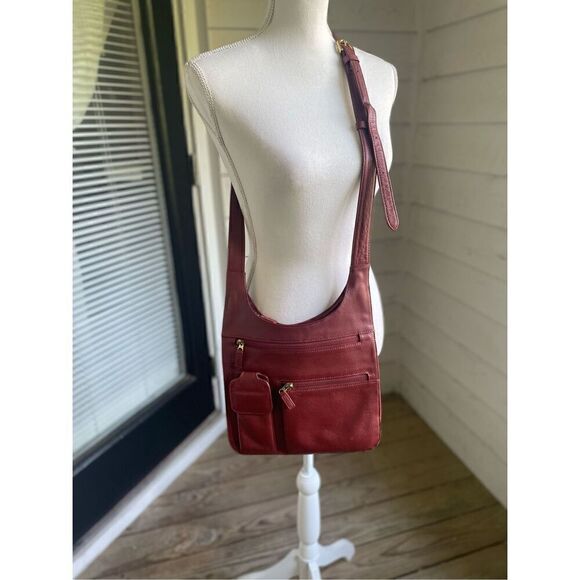 Jp Ourse Traveler Leather Crossbody Bag Organizer Shoulder Bag Red Everyday - Picture 9 of 14